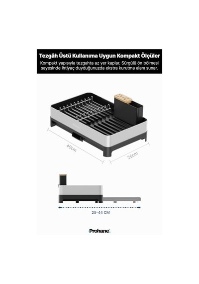 Inox Master Kd200 Kompakt Genişletilebilir Bulaşıklık 304 Paslanmaz Çelik Su Tahliyeli Tezgah Üstü Kurutmalık -
