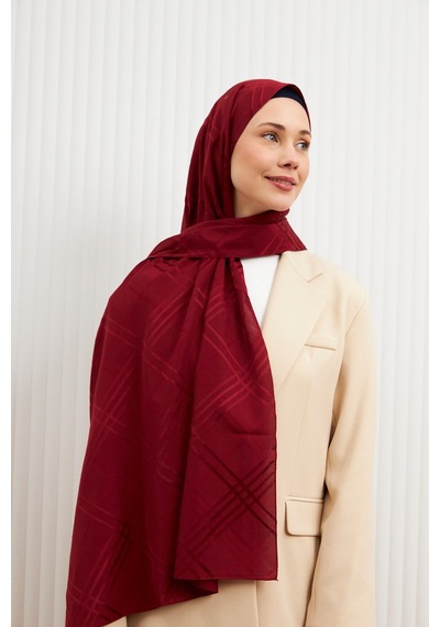 Mirsoy Scarf Aura Desen Pamuk Jakar Şal Bordo