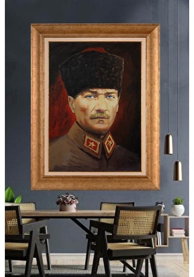 Altın Varaklı Çerçeveli Paspartulu Atatürk Tablo Hk2313