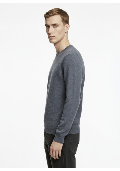 Alpha Studio Gri Erkek Bisiklet Yaka Regular Fit Kazak Au-3210c Pacth Crewneck Knıt