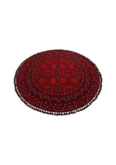 Eko Halı Buhari Bhr 02 Red Daire Afgan / Yağcıbedir Desenli Hav Toz Vermez Yıkanabilir Kaymaz İnce Dokuma Halı Kırmızı