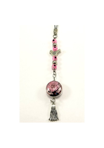 Cam Nazar Boncuğu Metal Kuş Araba Dikiz Ayna Süsü Pembe Yaşayan M