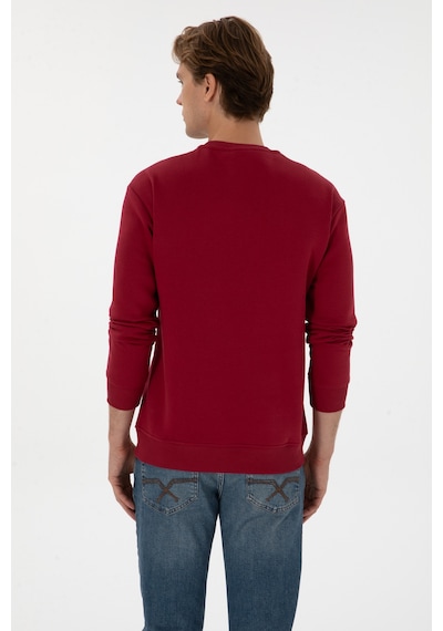 U.S. Polo Assn. Erkek Comfort Fit Bisiklet Yaka Şardonlu Koyu Frambuaz Basic Sweatshirt 50313757-VR104