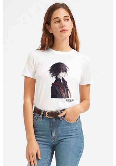 Anime Tokyo Ghoul Anteiku Baskılı Beyaz Kadın Tshirt (534307337)