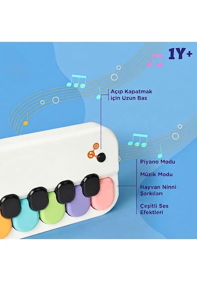 Işıklı ve Sesli 2'si 1 Arada Pilli Eğitici Bebek Piyanosu 2 Kademeli Ses Ayarlı İlk Piyano Deneyimi Yeşil