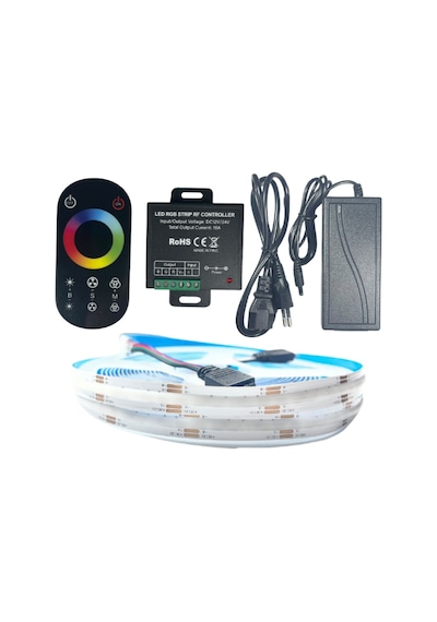 Cob Rgb Şerit Led Set Dokunmatik Kontrollü 360/1m Ledli 5 Metre Plastik Adaptör