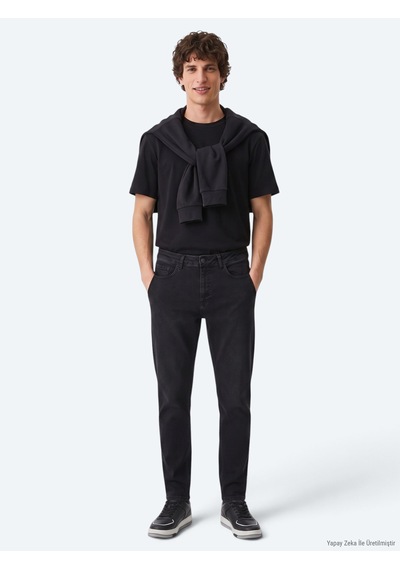 Kip Siyah Düz Slim Fit Denim Pamuk Karışımlı Pantolon Siyah