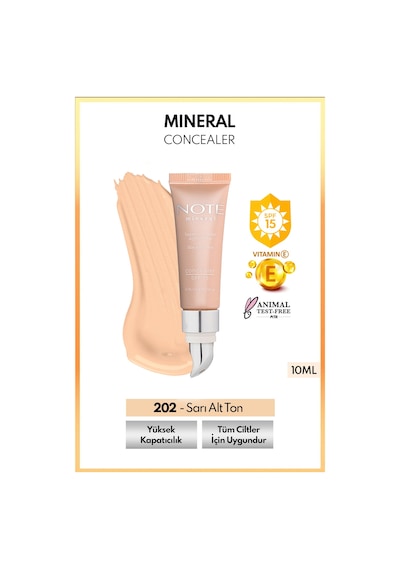 Note Cosmetique Mineral Concealer Spf 15 Yoğun Kapatıcı Metal Başlıklı Göz Altı Kapatıcısı - 202 Orta Açık