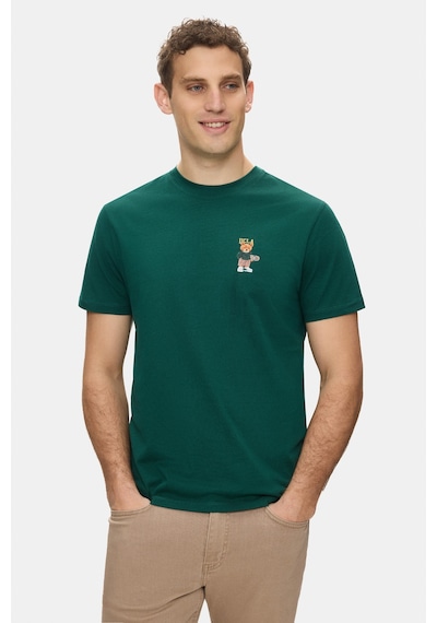 Ucla Dıego Koyu Yeşil Bisiklet Yaka Baskılı %100 Pamuk Standard Fit Erkek Tshirt