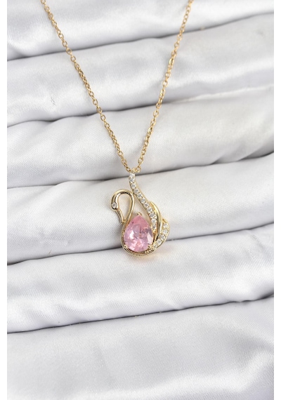 316l Çelik Zincir Gold Renk Pembe Kuğu Model Zirkon Taşlı Kadın Kolye Tj-bko10867 Altın - Çok Renkli