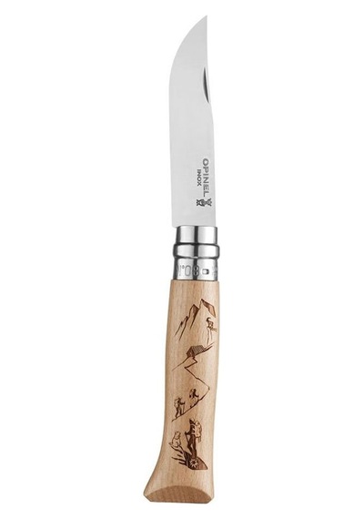 Opinel Kamp İnox No 8 Alpine Macera Kayağı Desenli Paslanmaz Çelik Ç Kahverengi