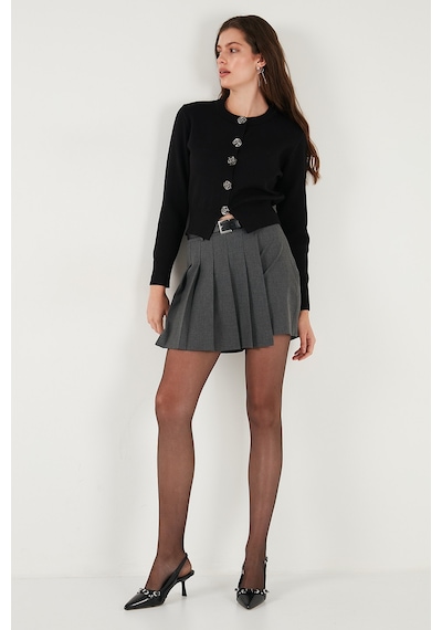 Lela Premium Regular Fit Yuvarlak Yaka Crop Triko Bayan Hırka 680Hi00110 Siyah