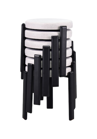 Vilinze Teras Siyah Metal Ayak İstiflenebilir Mutfak-balkon Taburesi 6 Adet Beyaz