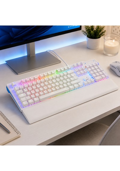 Türkçe Q Mekanik Gaming Klavye Kablolu Usb Rainbow Led Aydınlatmalı Bilek Destekli Full Size Beyaz