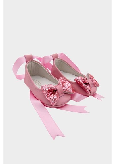 Beybium Taşlı Hakiki Deri Kız Bebek Babet Pembe