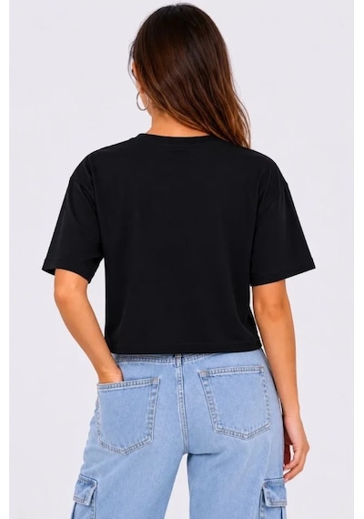 Defymoda Kedi Baskılı Oversize Crop Tişört Salaş Basic Yarım Kol T-shirt - Siyah Mavi Defymoda Kedi Baskılı Oversize Crop Tişört Salaş Basic Yarım Kol T-shirt - Siyah Mavi