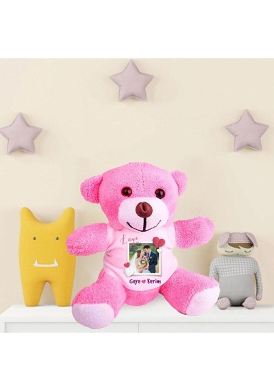 Kişiye Özel Fotoğraf Baskılı Peluş Pembe Ayı Love You Hk2442