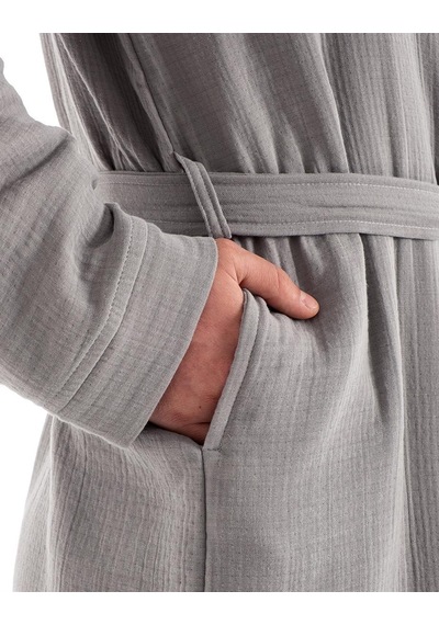 Unisex Kimono Müslin Bornoz + Havlu Seti Gri-grı Gri