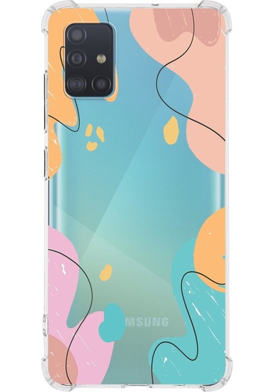 Samsung Galaxy A51 Uyumlu Köşe Korumalı Antişok Kapak Karışık Renkler Tasarımlı Şeffaf Kılıf