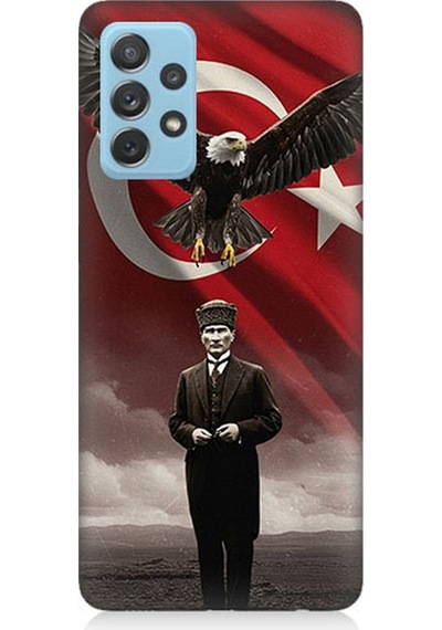 Samsung Galaxy A52 Uyumlu Kartal Bayrak Ve Mustafa Kemal Atatürk Desenli Silikon Kılıf Çok Renkli