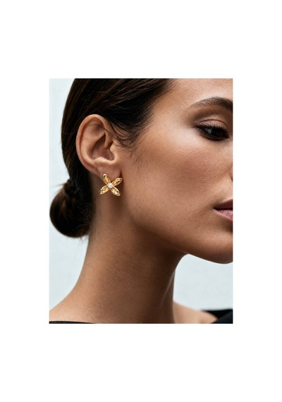 Pearl Collection Lily Pearl Gold İnci Çiçek Küpe Altın Altın