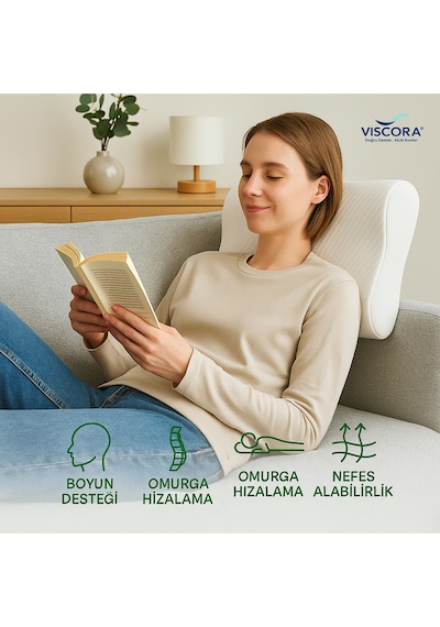 Vıscora Ortopedik Visco Boyun Ve Omurga Destek Yastığı Yan Ve Sırt Üstü Uyku İçin Ergonomik Beyaz