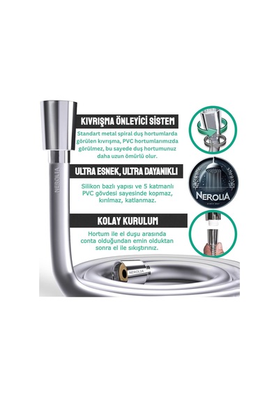 Nerolıa - 200cm Duş Hortumu/paslanmaz Yüksek Basınçlı Su Tasarruflu Banyo Spirali, 2 Metre Yüksek Kalite Standart Diğer