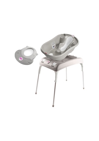 Okbaby Bebek Banyo Seti Onda Evolution Dijital Termometreli Çift Yönlü Küvet + Küvet Taşıyıcı + Hippo Duş Şapkası A.gri