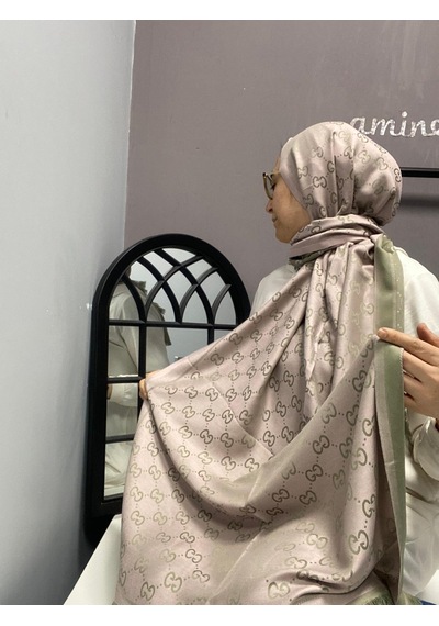 Modakaşmir G Desen Kaşmir İpek Şal Vizon Yeşil Renk Koyu Vizon