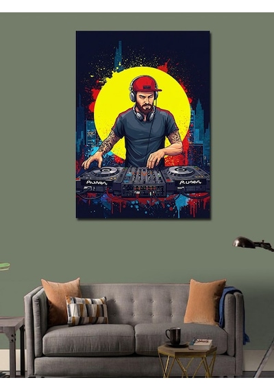 Kanvas Tablo Dj Ve Gece Şehri Manzarası 70cmx100cm