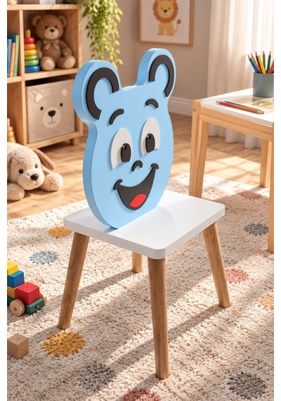 Sulorahome Mavi Happy Face Figürlü Çocuk Sandalyesi Açık Mavi