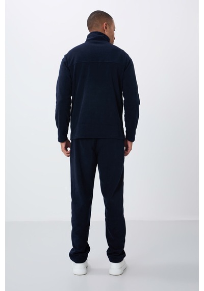 Tommy Life Lacivert Dik Yaka Basic Fermuar Cepli Standart Kalıp Erkek Polar Eşofman Takımı - 85193 Lacivert