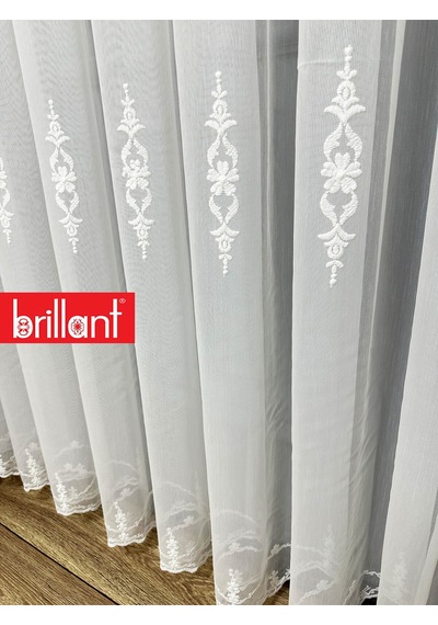 Ayna Gümüş Gri İşlemeli 3 Kat Pileli Ütü İstemez Salon Tül Perde Byz