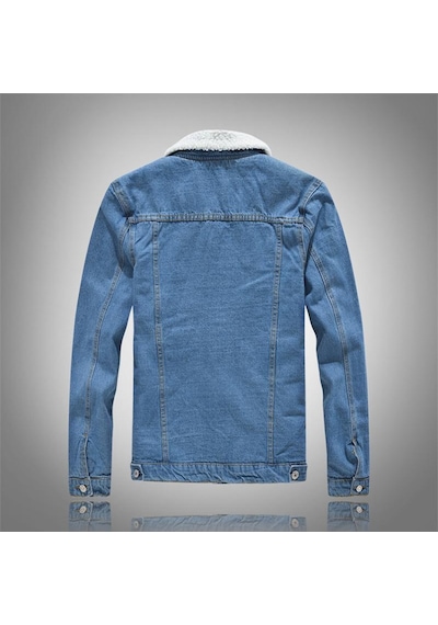 Oliggopol Blue Fashion Içi Kürklü Slim Fit Erkek Kot Ceket(350531814)
