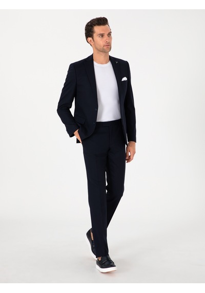 Cacharel Lacivert Slim Fit Yün Karışımlı Klasik Kumaş Pantolon