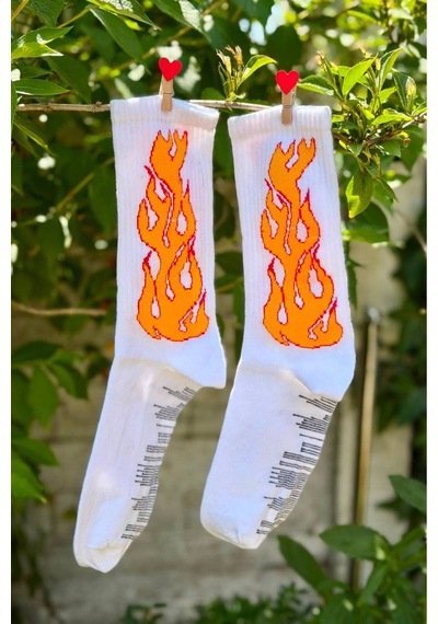 Lousocks Unisex Beyaz Alev Desenli Renkli Soket Çorap