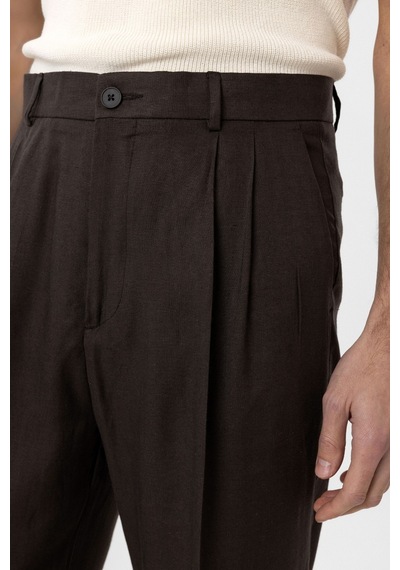 Antioch Keten Karışımlı Erkek Baggy Pantolon Kahve
