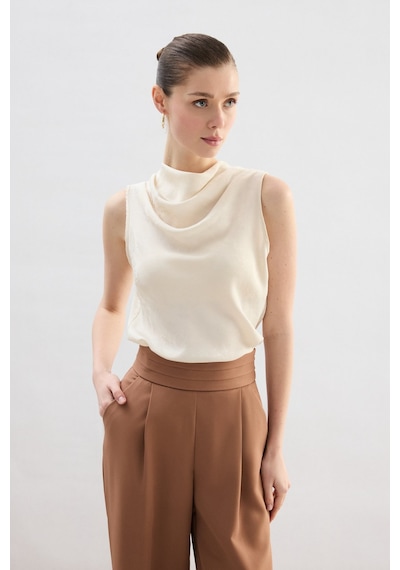 Sateen Degaje Yaka Bluz - Taş-136755 Taş