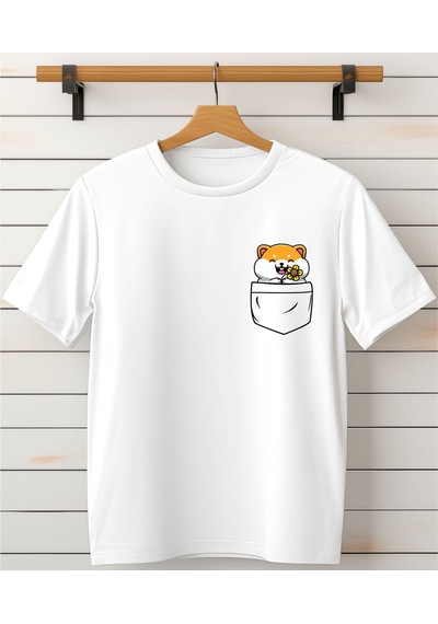 Aselinda Cep Detaylı Sevimli Hemster Baskılı T-shirt Beyaz