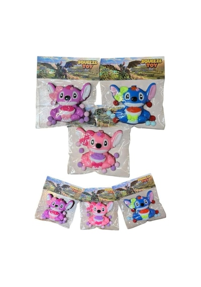 2 Adet Pembe Mavi Stitch Sukuşi Stres Atıcı Jel Yumuşak Mojmoj Squishy Stich Çok Renkli