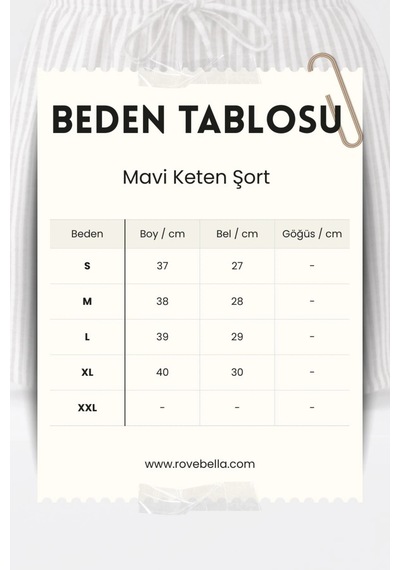 Rovebella Çizgili Mavi Keten Yazlık Şort