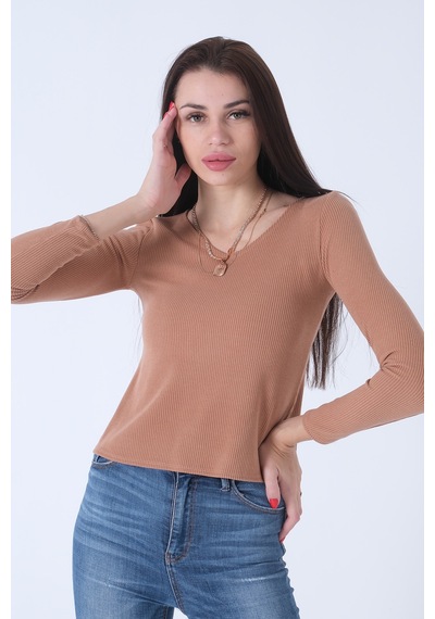 Feminist Camel Örme V Yaka Kazak 0103012.09 Camel