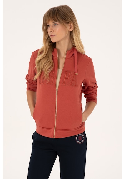 U.S. Polo Assn. Kadın Kiremit Fermuarlı Kapüşonlu Basic Sweatshirt 50307769-VR026