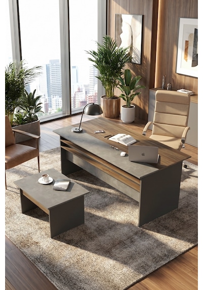 Yurudesign Vista AB Ofis Büro Masa Takımı Kahve-Beton-Antrasit VS