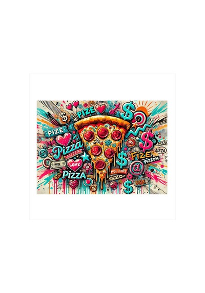 Renkli Pizza Posteri Modern Mdf Tablo