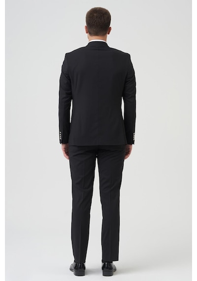 White Stone New York T2432 Slim Fit 6 Drop Kruvaze Takım Elbise Siyah-siyah Siyah