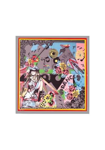 Inno 60x60 Cm Premium Saten Desenli Dikişli Fular Gri