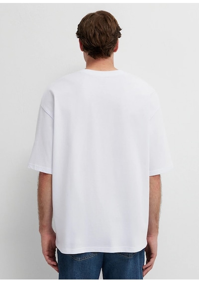 Mavi M0613553-620 Mavi Baskılı T-shirt Erkek Tişort Beyaz