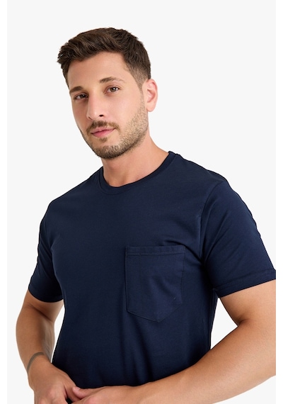Bisiklet Yaka Kalem Cepli T-shirt Lacivert