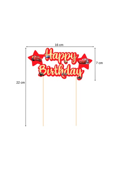 Cars Temalı Happy Birthday Kaligrafi Pasta Üstü Süs Tüm Yaşlar